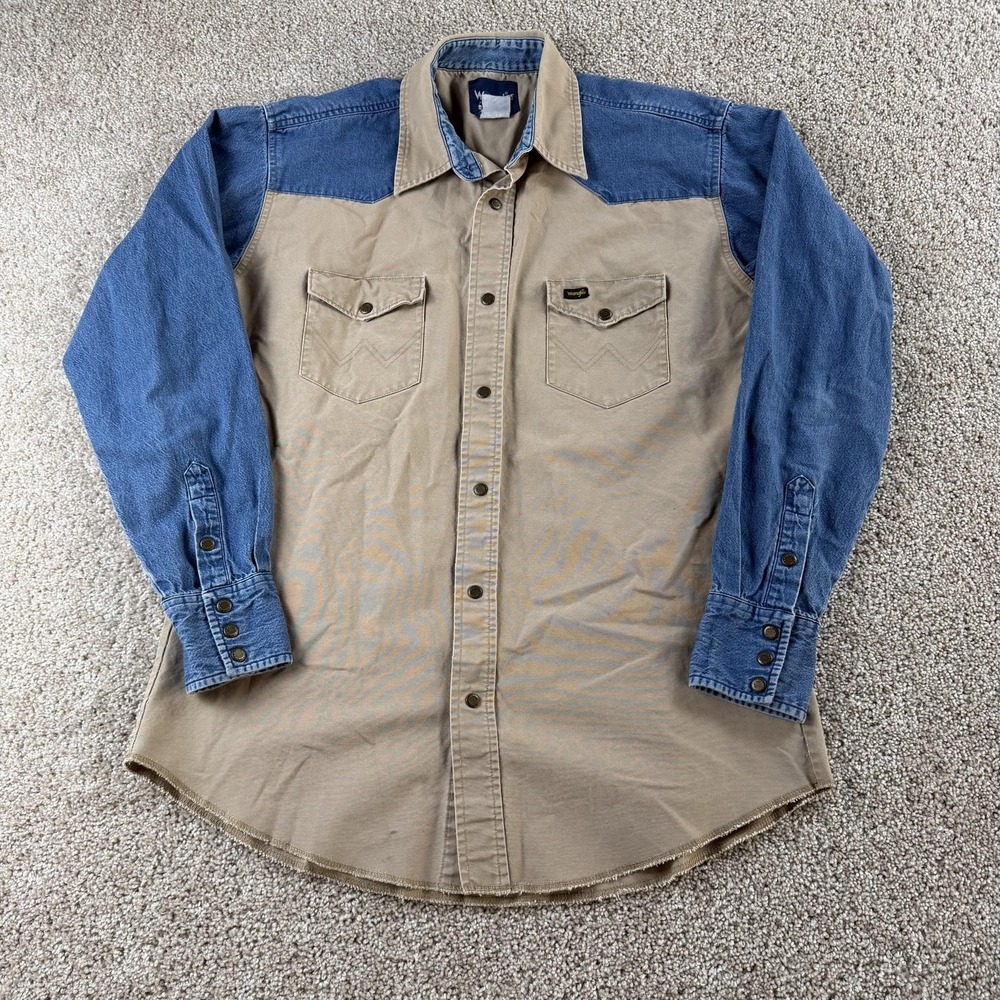 Vintage Wrangler Shirt Mens Large Colorblock Long Sleeve Snap Western Button Up